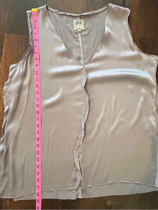 GO Silk Lavender Tunic Blouse XL Raw Edge Seam Sleeveless Top - Picture 8 of 8